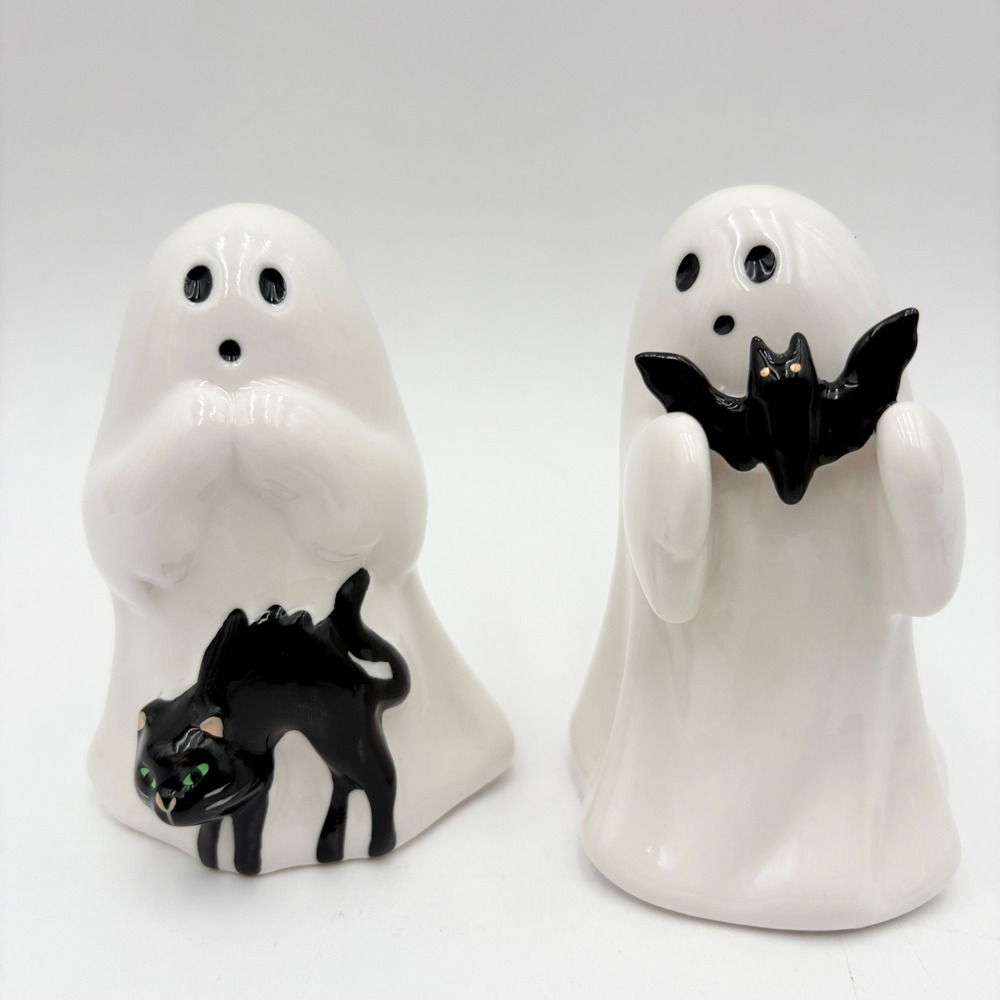 Halloween‎ Tiered Tray Mini Ghost Black Cat Bat Ceramic Decor